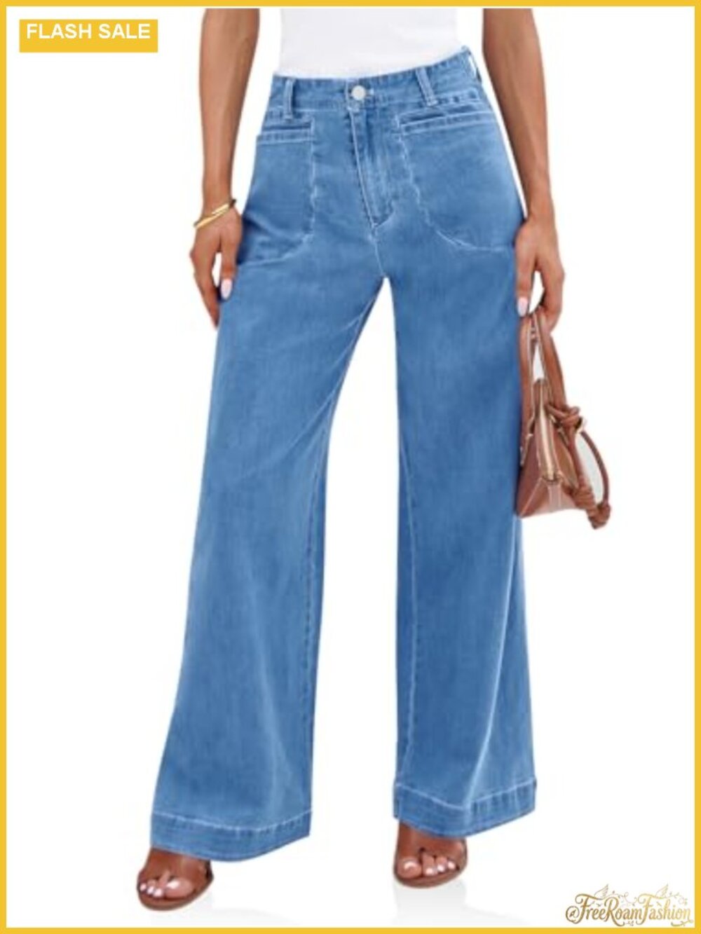 Cicy Bell Womens High Waisted Wide Leg Baggy Denim Jeans Stretchy